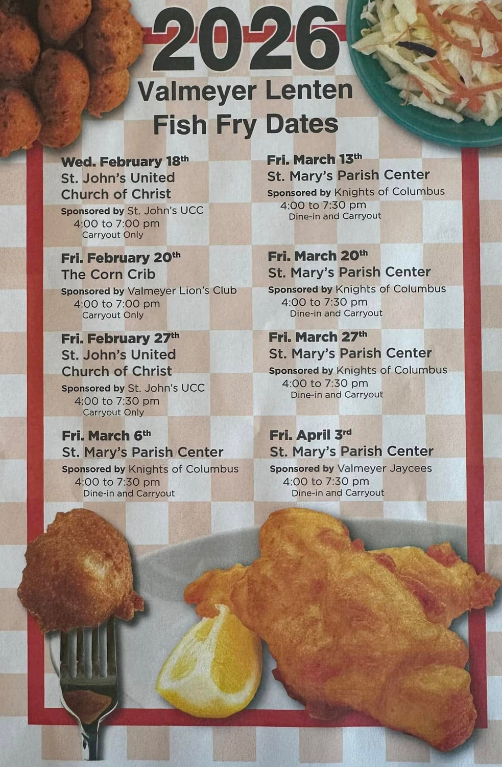 2026 Valmeyer Lenton Fish Fry Dates