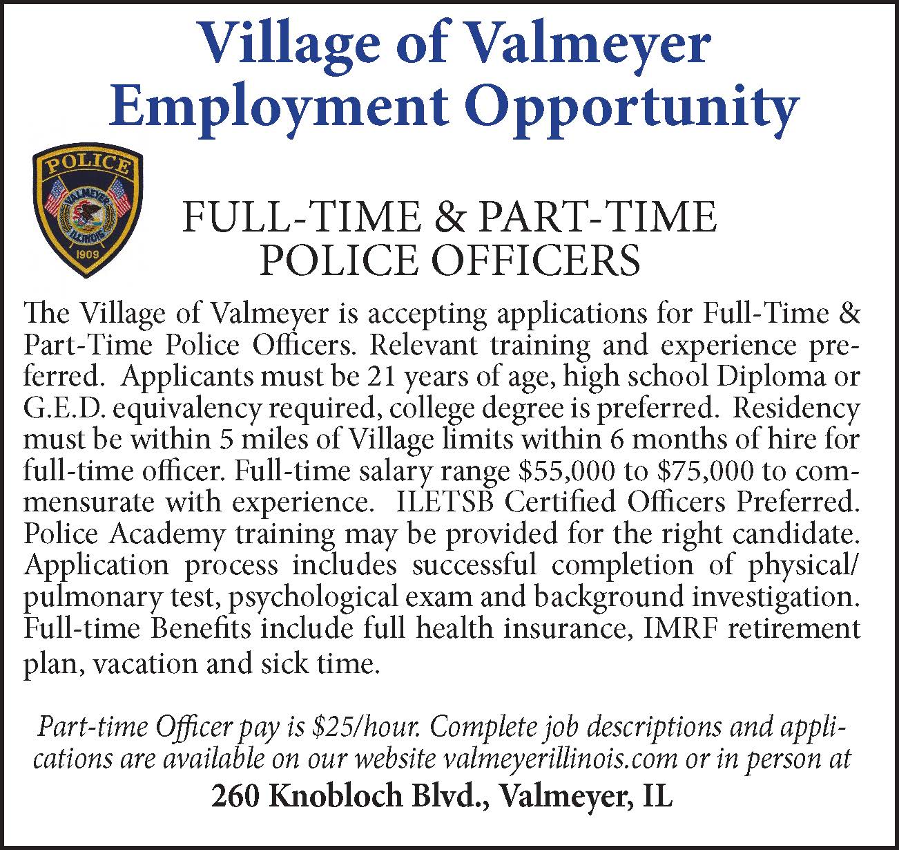 Valmeyer Police Officer Job Description